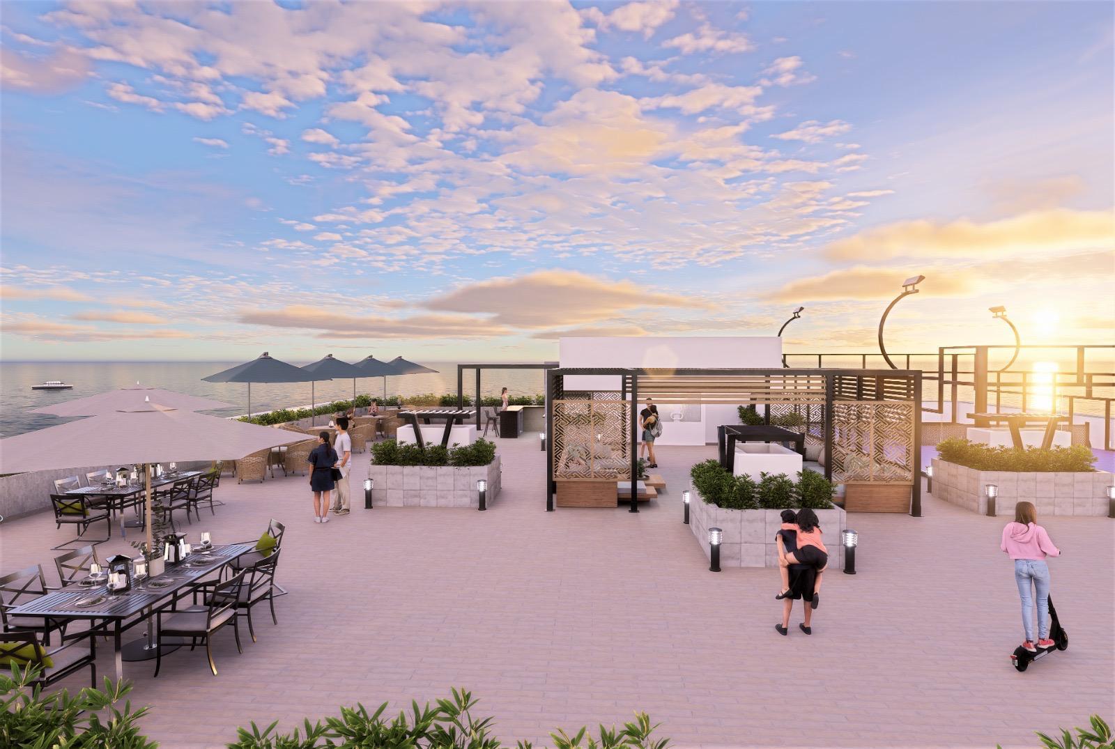Zona de playa al atardecer (render)