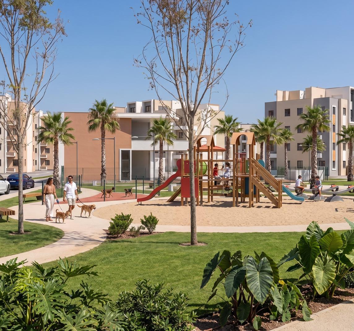 Área de juegos infantiles y dog park (render)