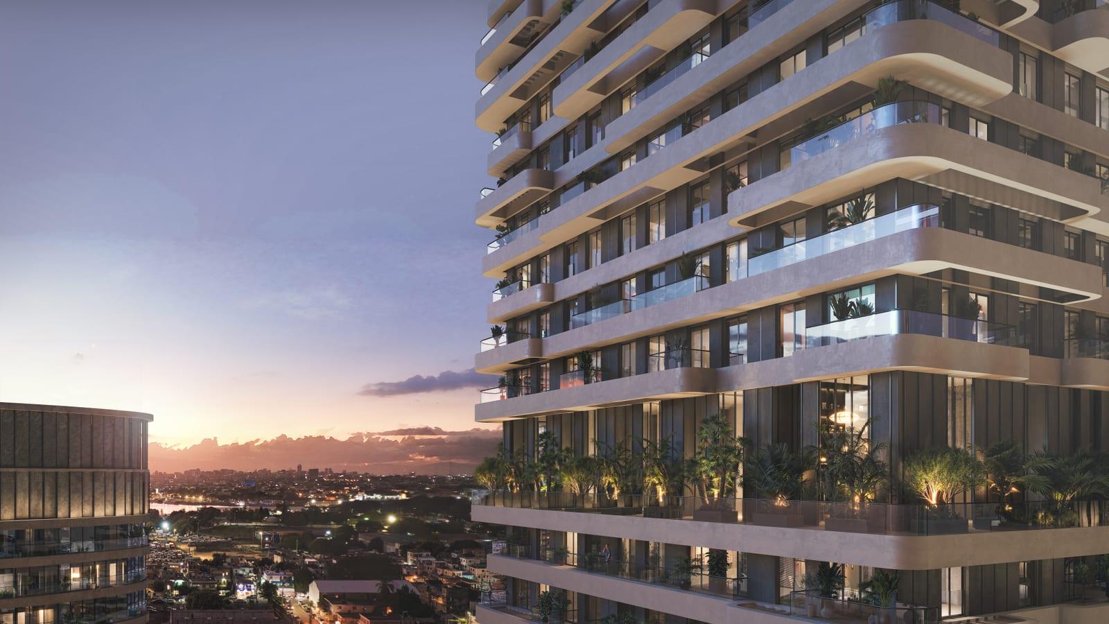 Coralia — fachada al atardecer (render)