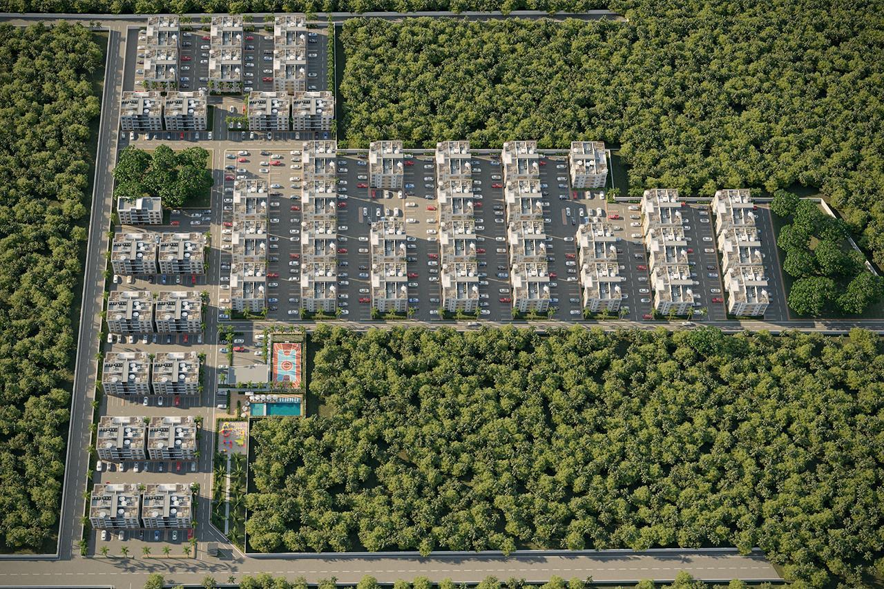 Vista aérea del plan maestro (render)