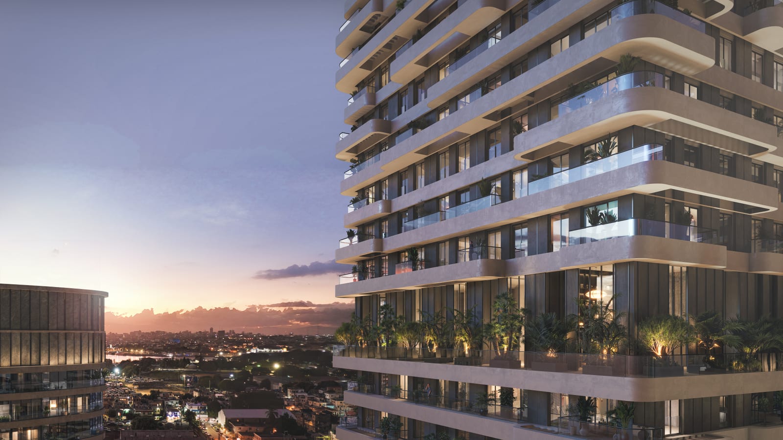 Coralia — fachada al atardecer (render)