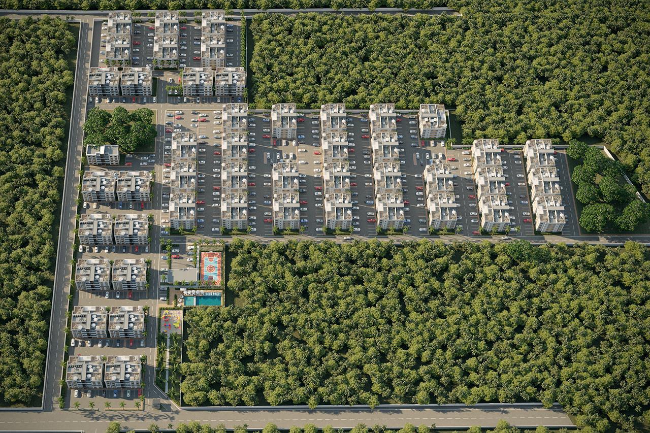 Vista aérea del plan maestro (render)